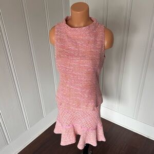 Bandolino Pink Tweed Sleeveless Top Ruffle Pencil Check Skirt 2pc Set 6